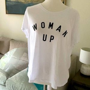 😍💪👊🏼 “Woman Up” Printed Loose Fitted White Tee